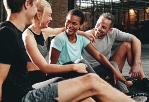 smiling group of friends talking together